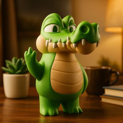 AnimalsAttitude – Grote Krokodil Figurine met Middelvinger – 3D-geprint PLA Beeldje – Striking Display Decor & Unique Cadeau