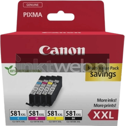 Canon Inktcartridge CLI-581 XXL Origineel Combipack Zwart, Cyaan, Magenta, Geel 1998C007