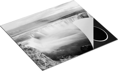 Chefcare Inductie Beschermer Watervallen in IJsland - Zwart Wit - 60x50 cm - Afdekplaat Inductie - Kookplaat Beschermer - Inductie Mat