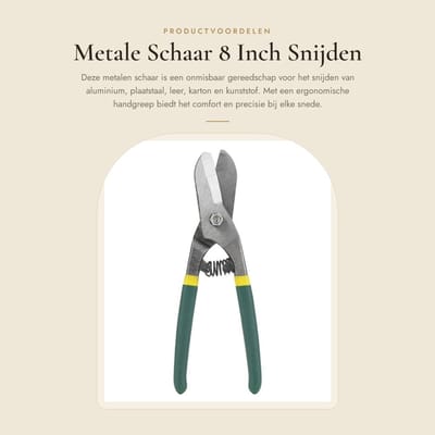 Dailygoods- Schaar 8 Inch - Ergonomische Antislip Handgreep - Snijden van Aluminium/Plaatstaal/Leer/Karton/Kunststof - Hoogwaardig Gesmeed Staal - Schokbestendig Handvat - Knipschaar