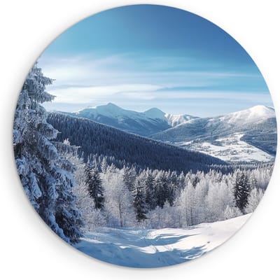 Saammp Muurcirkel Hout - Natuur - Berg - Sneeuw - landschap - Ø 90 - Wandcirkel - Wanddecoratie Cirkel - Muurdecoratie Woonkamer - Slaapkamer decoratie - Rond Schilderij