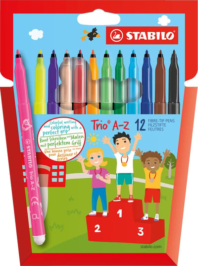 STABILO Trio A-Z - Viltstift - Met Ergonomische Driekantige Gripzone - Etui Met 12 kleuren