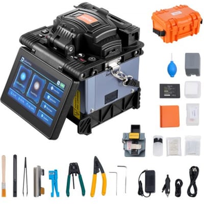 VEVOR Fiber Optic Fusion Splicer met 6 motoren, kernuitlijning, Fusion Splicer, 6s splitsing en 13s verwarming, Fusion Splicer met 5-inch touchscreen, 3-in-1 glasvezelhouder, 7800mAh-batterij voor SM MM DS NZDS