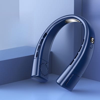 Draagbare nekventilator - USB oplaadbare persoonlijke ventilator - Draadloze koeling zonder bladen - Koelventilator - Digitaal display - Blauw