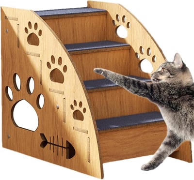 Huisdier Trappetje - Hondentrap Katten - Hulp bij Klimmen - Antislip Mat - 3 Lagen - Beige Hout