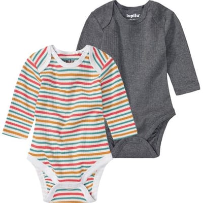 LUPILU 2 baby rompers (Donkergrijs/gestreept, 50/56)