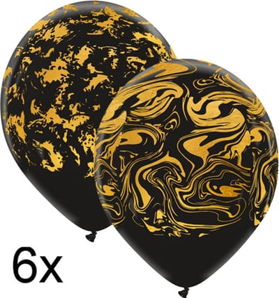 Zwart-goud ballonnen marble mix, 30cm