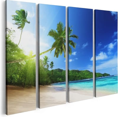 Artaza Canvas Schilderij Vierluik Strand Tijdens Zonsondergang In Seychellen - 80x60 - Foto Op Canvas - Canvas Print