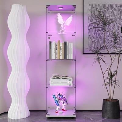 Glazen Vitrinekast - Displaykast Verzamelingen - Veilige Opslag - Met Verlichting en Slot - 164 x 42 x 36cm - Wit