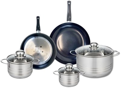Set van 2 Koekenpannen 20 en 24 cm en 3 kookpotten 12, 14 en 20 cm Elo Prima Brillant