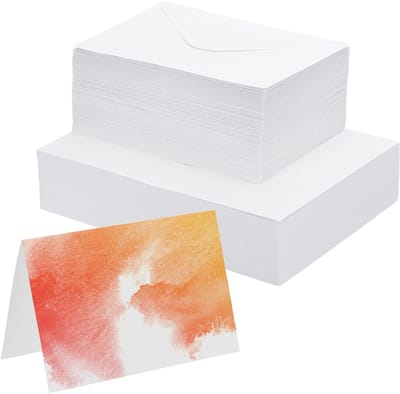200 Sets Pure Cotton Watercolor Cards 150lb/300 GSM Postcards met Envelopes voor Kunst, Schilderen en Bedankbriefjes, 10x15cm Vouwformaat
