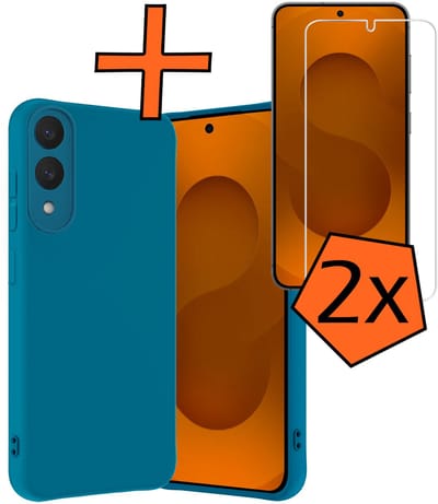Hoes - Met 2x Screenprotector - Geschikt voor Samsung Galaxy S25 Edge - Sterk & Shockproof - Back Cover - Siliconen Case - Telefoon Hoes - Donkerblauw