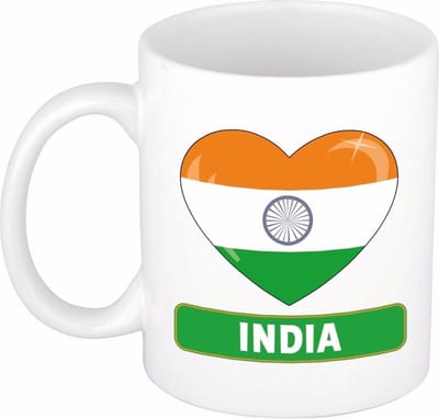 Hartjes vlag India koffiemok - drink beker - white - 300 ml - India - Supporters - cadeau - landen - feestartikelen