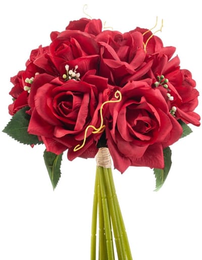 Emerald - Kunstbloem Roos bundel 28cm rood - Kunstplant voor binnen