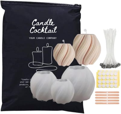 Candle Cocktail Kaarsenmallen Swirl Set – 3 Siliconen Mallen + 25 Lonten & Accessoires – Complete DIY Kaarsen Maken Set