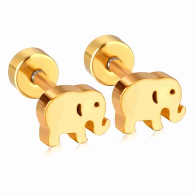 WeLoveSilver - chirurgisch stalen oorstekers - goudkleurige olifant