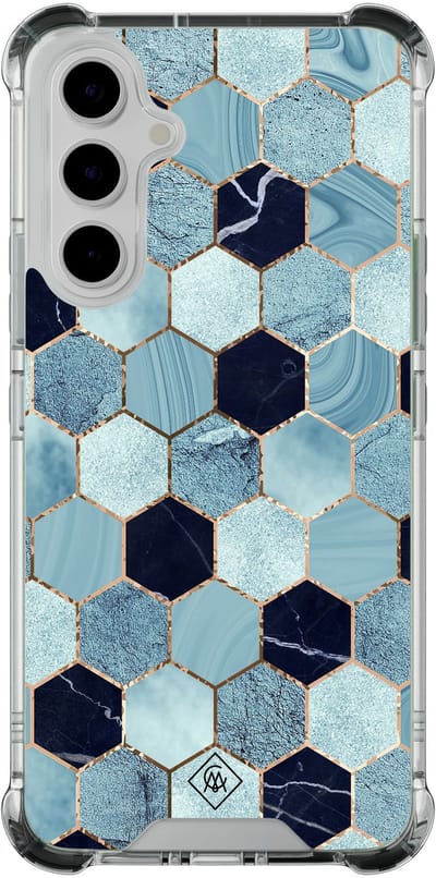 Casimoda® hoesje - Geschikt voor Samsung Galaxy A54 - Blue Cubes - Shockproof case - Extra sterk - TPU/polycarbonaat - Blauw, Transparant