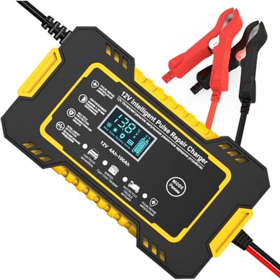 TOVBMUP 12V 6A Auto-acculader - Slimme druppellader - Accu-onderhouder - Druppellader met Reparatiemodus - LCD-Display - voor auto's, vrachtwagens, motorfietsen, grasmaaiers en loodzuuraccu's voor boten