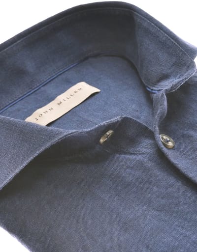 Linnen overhemd John Miller Tailored Fit donkerblauw