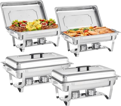 Chafing Dish Buffet Set - Warmhoudbak Set - Buffet Serveren - Inclusief 2 Brandstofhouders - 8 Quart - Zilverkleurig