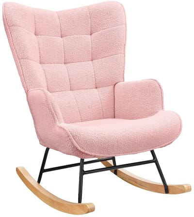 VIEMAE Schommelstoel - Schommelstoel babykamer - Schommel fauteuil - Met armleuningen en hoge rugleuning - Teddy - Licht roze