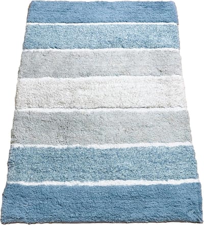 Badmat Streep - Badkamertapijt Pluche - Zacht Comfort - Anti-slip Achterkant - 51 x 71 cm - Ombre Blauw Wit