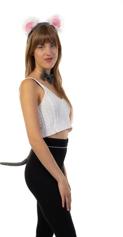 KIMU® Koala Haarband Oren, Strik, & Staart Diadeem Set - Grijs Roze Zacht Koalapak Beer Beren Dierenpak Oortjes Pak - Strikje Staartje Oortjes Festival