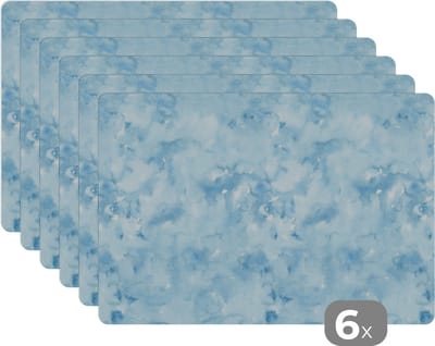 Placemat - Placemats kunststof - Waterverf - Blauw - Patroon - 45x30 cm - 6 stuks - Hittebestendig - Anti-Slip - Onderlegger - Afneembaar