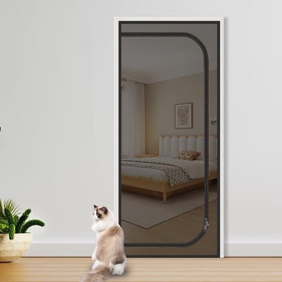 Verstevigde kattendeur Geschikt voor hor, huisdierbeschermende hor Geschikt voor tweewegritssluiting - 90 cm x 210 cm - Zwart