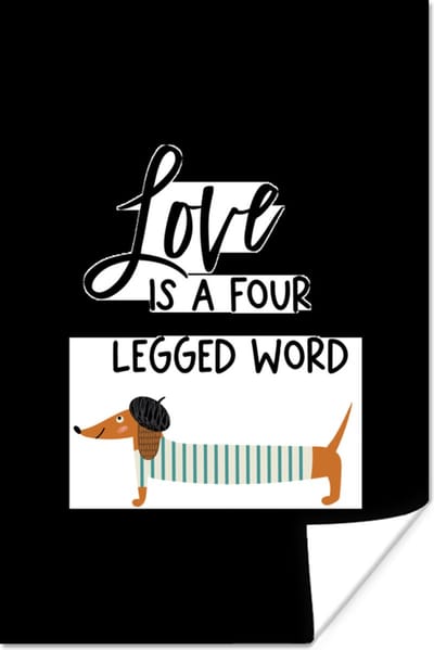 Poster Quotes - Honden - Love is a four legged word - Spreuken - 120x180 cm XXL