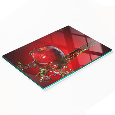 Decoratieve glazen snij- en serveerplank met appel- en watermotief, 80x52 cm