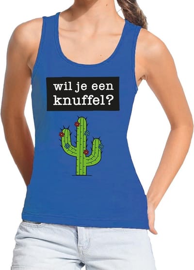Wil je een Knuffel tekst tanktop / mouwloos shirt blauw dames - dames singlet Wil je een Knuffel? S