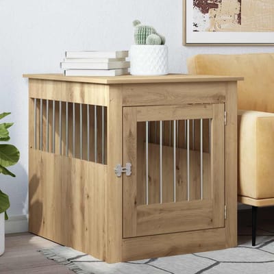 vidaXL - Hondenbench - 64,5x80x71 - cm - bewerkt - hout - artisanaal - eikenkleur