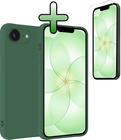 Hoesje Met Screenprotector - Geschikt voor Apple iPhone 17e - Sterk & Shockproof - Back Cover - Siliconen Case - Telefoon Hoes - Donkergroen