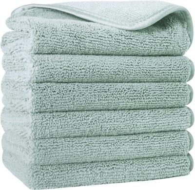 Famanu - Premium microvezel washanddoek – niet-pluizend – 6 stuks – groen – 33 x 33 cm