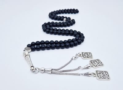 Handgemaakte tesbih "Tasbih" natuursteen "Mat zwart onyx" - Aantal kralen 99 - Diameter kralen 8MM - met metaal tassel "Subhan Allah" - Een mooi cadeau-idee