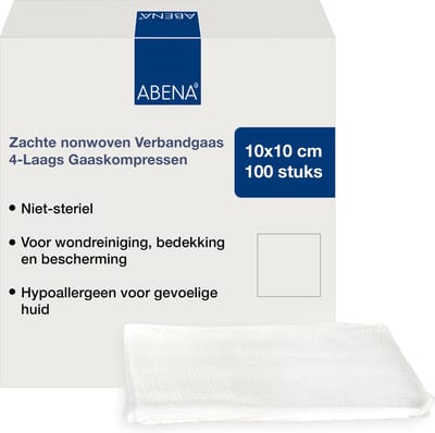 Abena Gaaskompres - 100 Stuks - Absorberend Verbandgaas - 4 Laags Gaaskompressen - 10 cm x 10 cm