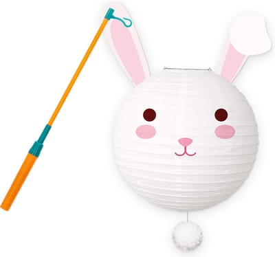 Lampion - Sint Maarten - Lampionstokje - Met Lichtje - Dieren - Treklampion - Papier - Kind - Wit - Versiering - 1 Stuk