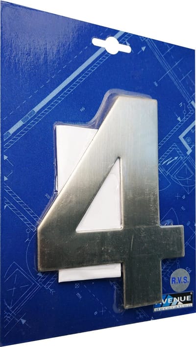 AVENUE metalen huisnummer ‘4’ - hoogte 15 cm - op afstandnokken - geborsteld RVS