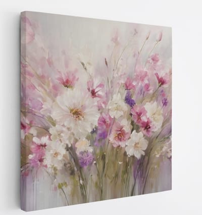 Saammp Canvas Schilderij - Pastel Bloemen Boeket - Natuur - Abstract - 20x20 - Foto op canvas - Wanddecoratie - Muurdecoratie Woonkamer - Kantoor Decoratie