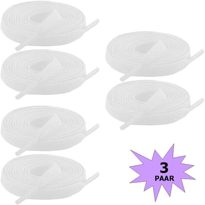 Fako Fashion - Schoenveters - Veters - Plat - 8mm - 120cm - 3 Paar - 6 Stuks - Wit