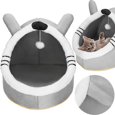 Springos Kattenmand - Kattenhuis - Bed - Kussen - 42x44x35 cm - Grijs