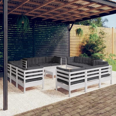 vidaXL - 13-delige - Loungeset - met - antracietkleurige - kussens - grenenhout