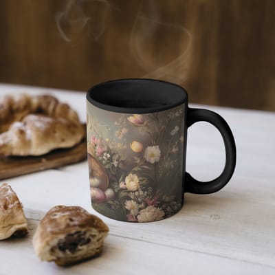 Magische Mok - Foto op Warmte Mokken - Koffiemok - Haas - Stilleven - Bloemen - Magic Mok - Beker - 350 ML - Theemok