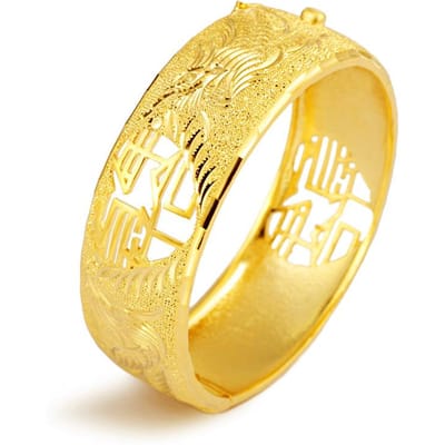 Verguld vintage armbandje met ragfijn draakje en feniks, imitatiegouden sieraad. yellow