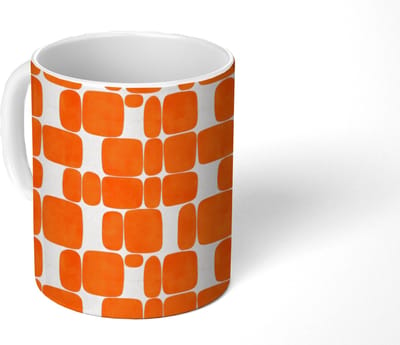 Mok - Koffiemok - Patroon - Retro - Oranje - Mokken - 350 ML - Beker - Koffiemokken - Theemok