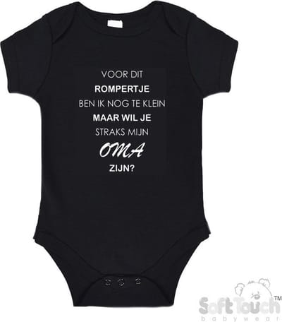 100% katoenen Romper "Voor dit rompertje ben ik nog te klein maar wil je straks mijn oma zijn" Unisex Katoen Zwart/wit Maat 62/68