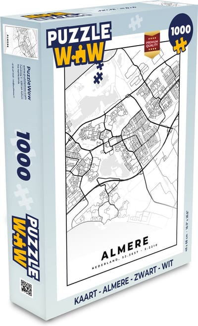 Puzzel Kaart - Almere - Zwart - Wit - Legpuzzel - Puzzel 1000 stukjes volwassenen