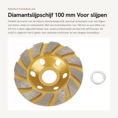 Dailygoods- Diamantslijpschijf 100 mm - Slijpschijf voor beton - 6 gaten - Dikte 4,5 mm - Binnendiameter 22,23 mm - Duurzaam slijpresultaat