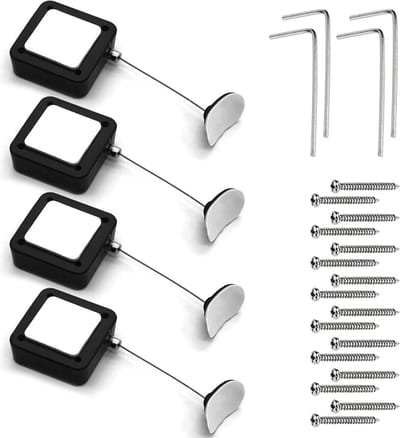 Set van 4 intrekbare beveiligingskabel, anti-verlieskabel voor afstandsbediening, uitschuifbaar tot 1,8 m voor tv, dvd-hardware, kabelslot, display, anti-diefstal trekdoos